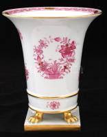 Herendi Indiai kosár mintás karmos váza, kézzel festett, jelzett, hibátlan, m:18 cm