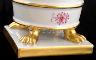 Herendi Indiai kosár mintás karmos váza, kézzel festett, jelzett, hibátlan, m:18 cm