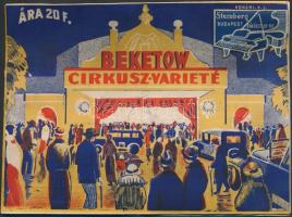 1932 Bp. Városliget, A Beketow Cirkusz-Varieté reklámos programfüzete belépőjeggyel