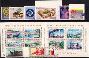 Europe 1963-1988 3 diff block set + 1 set + 15 diff stamps, Európa 1963-1988 3 klf blokksor + 1 sor + 15 klf önálló érték 2 db stecklapon