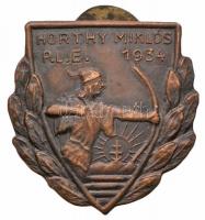 1934. "Horthy Miklós P.L.E. (Polgári Lövész Egyesület) 1934" Br gomblyukjelvény T:2,2- Hungary 1934. "Horthy Miklós Civilian Rifle Association 1934" Br button badge C:XF,VF