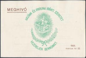 1925 Meghívó a Budapesti Nőifodrászok Ipartestületének zászlószentelési ünnepélyére, Auguszta főhercegnő részvételével