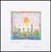 Gross Arnold (1929-)Hajnal, színes rézkarc, papír, jelzett,15x14,4cm