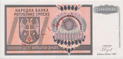 Bosznia-Hercegovina / Szerb Köztársaság 1993. 10.000.000.000D "SPECIMEN" "A0000000&qu...