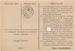 1946. 10.000AP nem kamatozó Pénztárjegy "Másra Át Nem Ruházható" lyukasztással érvénytelen...