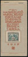 1916 Hadisegélyező hivatal bélyegfüzete, komplett, 50 bélyeggel B1 / Complete booklet with 50 war charity stamps