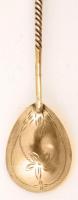 Orosz, aranyozott ezüst kiskanál, fémjel, Ag.: 29,6gr., mesterjel, 2db, h:12cm