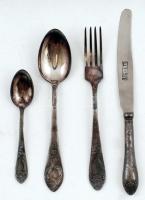 Díszes orosz étkészlet: 6 db kés, 6 db villa, 6 db kanál, 6 db desszertes kanál, saját dobozában