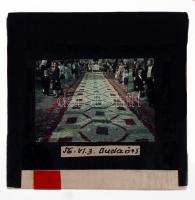 1956-1957 Budaörsi ünnepek, színes üvegdiák, 5 db, 5x5 cm