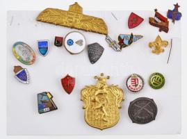 19db vegyes magyar és külföldi régi és szocialista jelvény, főleg zománcozottak, közte "Berzsenyi Dániel Reálgimnázium" zománcozott fém iskolajelvény, "Triestina" zománcozott gomblyukjelvény T:vegyes