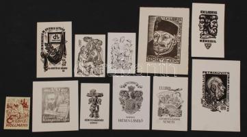 11 db ex libris: Kertes-Kollmann Jenő, Németh Nándor, Varga Mátyás, Drahos István, Fery Antal, fa, linók, litók, klf méretben, jelzés nélkül