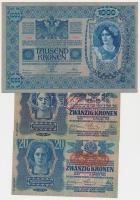 1902. 1000K + 1913. 20K mindkettő piros "Deutschösterreich" felülbélyegzéssel + 1913. 20K ...