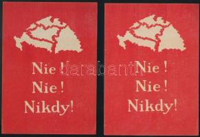 1920 Jeges Ernő: "Nie! Nie! Nikdy!"(Nem! Nem! Soha!), 2 db szlovák nyelvű irredenta szórólap, 9x13 cm