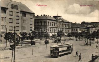 Debrecen, Fő utca, Alföldi Takarékpénztár, villamos