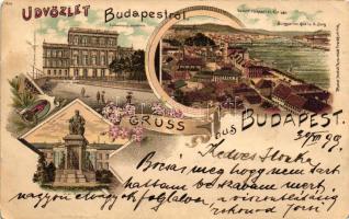 1899 Budapest, Deák szobor, Tudományos Akadémia, Várkert, vár, rakpart litho (b)