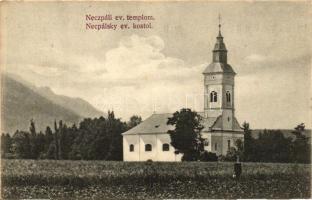 Necpál, Necpaly; Evangélikus templom; fogyasztási szövetkezet kiadása / Ev. kostol /  Evangelist church