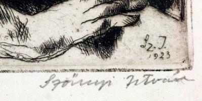 Szőnyi István (1894-1960): Merengő. Rézkarc, papír, jelzett,üvegezett keretben, 12,5×12 cm