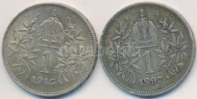 Ausztria 1897-1915. 1K Ag "Ferenc József" (2x) T:2,2- Austria 1897-1915. 1 Corona Ag "Franz Joseph" (2x) C:XF,VF