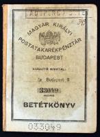 1945 Magyar Királyi Postatakarékpénztár Betétkönyv, sok bejegyzéssel