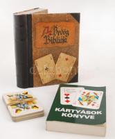 Vegyes kártya tétel: Platnik Francia kártya teljes, 2 csomag "Az ördög bibliája" feliratú dobozban, 1 csomag Magyar kártya, Kártyások könyve, Bp., 1984, Sport