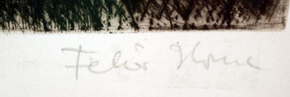 Fehér Ilona (1913-1983): Csongrádi Tiszaág. Rézkarc, papír, jelzett, üvegezett keretben, 29×24 cm