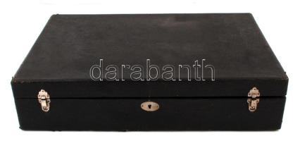 Nagyméretű étkészletes doboz, műbőr borítással, fém kapcsokkal, zárral (nem zárható), belsején "Eredeti Wellner" felirattal, sarkain kis lekopásokkal, 50×35×11 cm