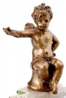 MTP 1895 porcelán kínáló, réz puttóval díszített, matricás, máz alatt repesztett, jelzett, 11x14x15c...