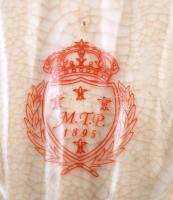 MTP 1895 porcelán kínáló, réz puttóval díszített, matricás, máz alatt repesztett, jelzett, 11x14x15c...