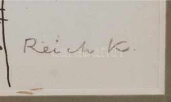 Reich Károly (1922-1988): Akt szoborrak. Szitanyomat, papír, jelzett, üvegezett keretben, 29×20