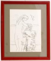 Reich Károly (1922-1988): Akt szoborrak. Szitanyomat, papír, jelzett, üvegezett keretben, 29×20