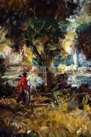 Herman Lipót (1884-1972): Vándor. Olaj, farost, jelzett, üvegezett keretben, 30×40 cm