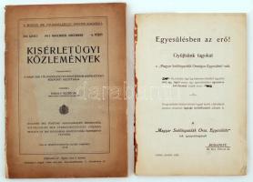 Nyomtatványok szőlősgazdáknak, borászoknak: A "Magyar Szőlősgazdák Országos Egyesületé"-nek Évkönyve az 1904 évről. Budapest, 1904, Magyar Szőlősgazdák Országos Egyesülete. Fedőborító hiányzik. 1913 Kísérletügyi Közlemények. XVI. kötet. 6. füzet., Érdekes cikkekkel pl.: 1911. évi magyar borok összetétele Budapest, 1913, Pallas. Elvált papír borítóban.