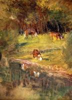 Hikádi Erzsébet (1911-2008): Zagyva part. Olaj, farost, jelzés nélkül, üvegezett keretben, 30×40 cm