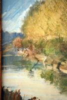 Hikádi Erzsébet (1911-2008): Zagyva part. Olaj, farost, jelzés nélkül, üvegezett keretben, 30×40 cm