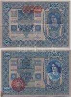 1902. 1000K (2xklf) egyik piros "MAGYARORSZÁG" körbélyegzővel, a másiknál mindkét oldal né...