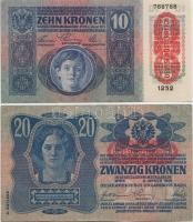 1912. 100K + 1913. 20K II. kiadás + 1914. 50K + 1915. 10K + 1916. 1K + 1917. 2K mindegyik "Deut...