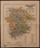 1912 Gömör és Kis-Hont Vármegye térképe. 1:390 000, Kiadatott a vallás és közoktatásügyi m. kir. Miniszter úr megbízásából. Magyar Földrajzi Intézet. Szép állapotban. 34x29cm