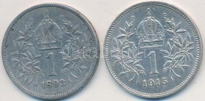 Ausztria 1893-1915. 1K Ag "Ferenc József" T:2,2-,3 Austria 1893-1915. 1 Corona Ag "Franz Joseph" C:XF,VF,F