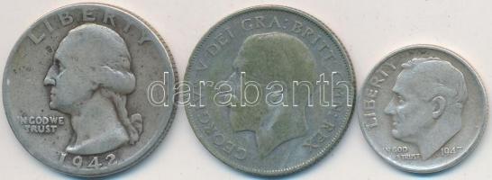 Vegyes: Nagy-Britannia 1923. 1Sh Ag "V. György" + Amerikai Egyesült Államok 1942. 1/4$ Ag ...