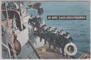 cca 1915 S.M.S. Erzh. Friedrich matrózok színes kép képeslap méretben  / Colored print PC-size