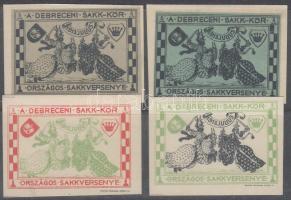 1913 Debreceni sakk-kör 4 db vágott levélzáró / Chess contest document stamps