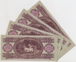 1957. 100Ft (4x) sorszámkövető és egyugrású sorszámokkal T:II-III szép papír