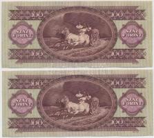 1957. 100Ft (2x) sorszámkövetők, nyomdai papírránccal T:II- szép papír