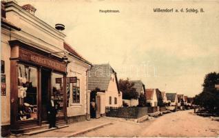 1914 Willendorf an der Schneebergbahn, Hauptstrasse, Heinrich Stickler's Geschäft / main street, Stickler's shop