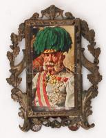 Apró, fém, fényképtartó Ferenc József képpel, 6x5cm