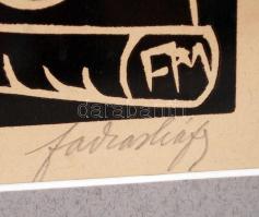 Farkasházy Miklós (1895-1964): Beszélgetők. Linómetszet, papír, jelzett, üvegezett keretben, 34×25 c...