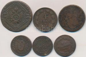 6db-os vegyes rézpénz tétel, közte  	 1861B 4Kr, 1807. 15kr hamis T:vegyes 6pcs of mixed copper coins, with Hungary 1861B 4Kr, 1807. 15 Kreuzer fake C:mixed