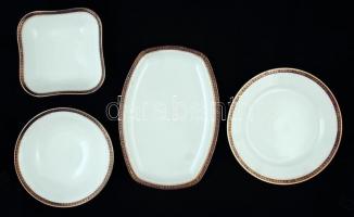 Antik Zsolnay hiányos étkészlet, jelzett (Ifj Grünwald Mór részére), matricás, egy tányéron hajszálr...