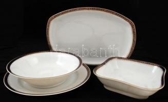 Antik Zsolnay hiányos étkészlet, jelzett (Ifj Grünwald Mór részére), matricás, egy tányéron hajszálr...