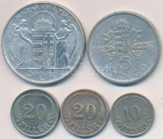 1935. 10f Cu-Ni + 1938-193? 20f Cu-Ni (2x) + 1943. 5P Al "Horthy Miklós születésének 75. évfordulója" + 1945. 5P Al "Parlament" T:2-3